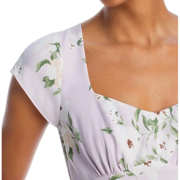 AQUA Floral Mini Dress Sweetheart Neckline Ruffle Hem Lilac‎ White L - Picture 6 of 9